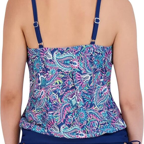 CARIBBEAN JOE CORAL REEF BLOUSON TOP & BLUE HIGH WAIST TANKINI SET SIZE 10 NWT - Picture 3 of 10